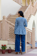 Rosso Blue Handblock Printed Short Kurta