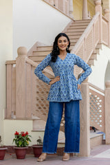 Rosso Blue Handblock Printed Short Kurta