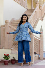 Rosso Blue Handblock Printed Short Kurta