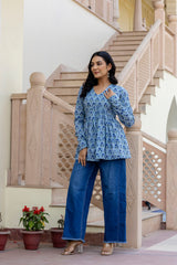 Rosso Blue Handblock Printed Short Kurta
