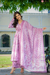 Zarika Blush Vine Ethnic Unstitched Suit Set With Cotton Dupatta