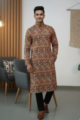“Mehfil Charm” All-Over Print Cotton Long Kurta