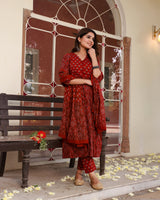 Mehreen Maroon Anarkali Cotton Suit Set