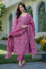 Devanshi Rani Pink Classic Suit Set with Cotton Dupatta