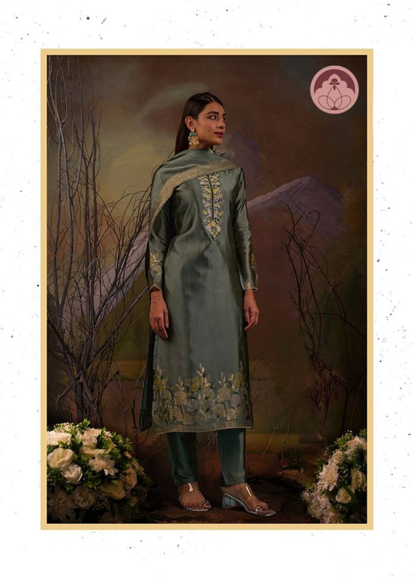 Gohar dark green silk suit set with dupatta