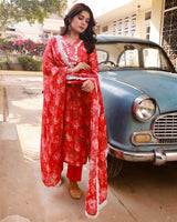 Ramya Red Floral Straight Fit Suit Set