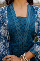 • Sheesh Mahal Indigo Blue Ethnic Suit Set With Mul Cotton Dupatta