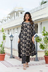 Kal Black Dream Suit Set With Mul  Cotton Dupatta