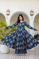 Noor-E-Neel Traditional Print Anarkali Kurta Pant only
