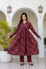 Ruhani Maroon Anarkali Suit Set with Mul Cotton Dupatta