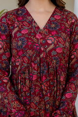 Ruhani Maroon Anarkali Suit Set with Mul Cotton Dupatta