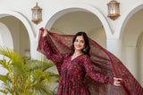Ruhani Maroon Anarkali Suit Set with Mul Cotton Dupatta