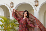 Ruhani Maroon Anarkali Suit Set with Mul Cotton Dupatta
