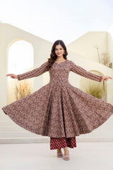 Nazakat Floral Anarkali Suit Set with Soft Chiffon Dupatta