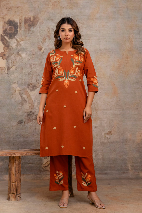 Sarang orange cotton co-ord set