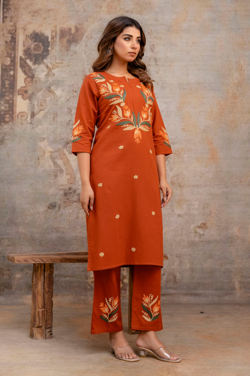 Sarang orange cotton co-ord set