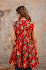 Suru Red Patch Work Cotton Short Kurti
