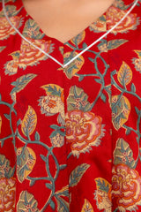 Suru Red Patch Work Cotton Short Kurti
