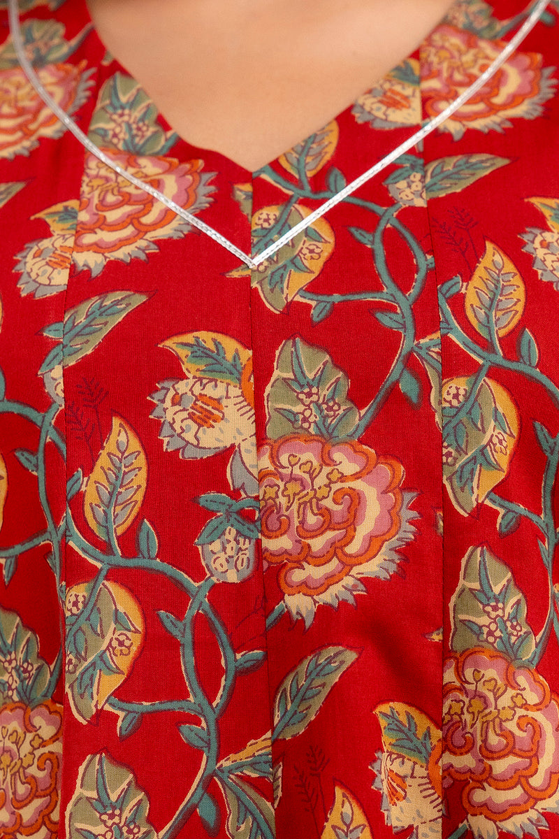 Suru Red Patch Work Cotton Short Kurti