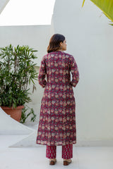 Elegant Maroon Floral Chanderi Kurta Pant Only