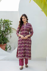 Elegant Maroon Floral Chanderi Kurta Pant Only