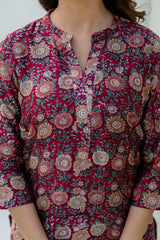Elegant Maroon Floral Chanderi Kurta Pant Only