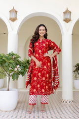 Rumi red chanderi straight suit set with chanderi dupatta