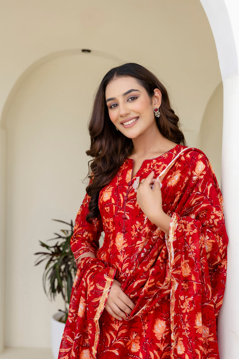 Rumi red chanderi straight suit set with chanderi dupatta