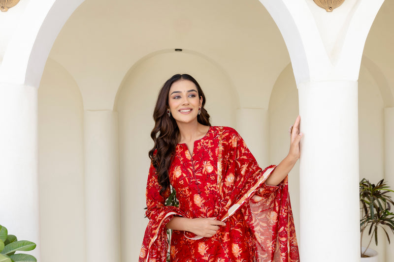 Rumi red chanderi straight suit set with chanderi dupatta