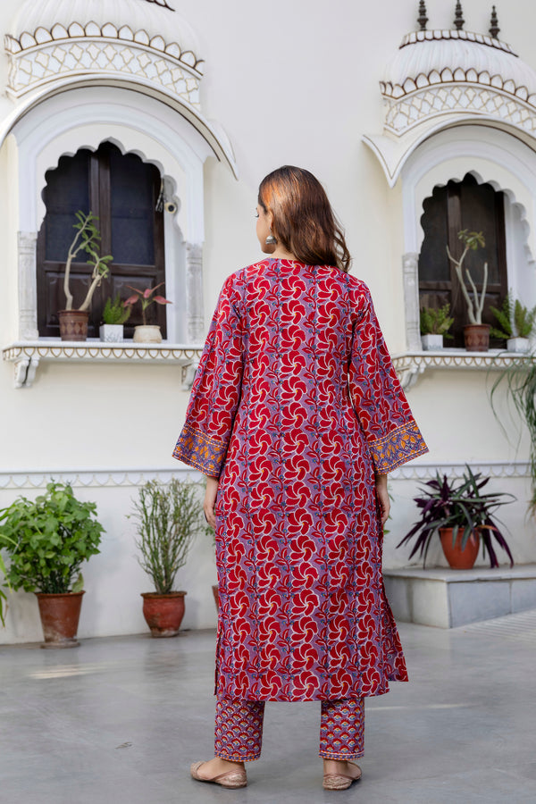 Isha Pure Handblock Kurta Pant Set