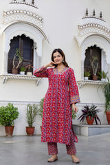Isha Pure Handblock Kurta Pant Set