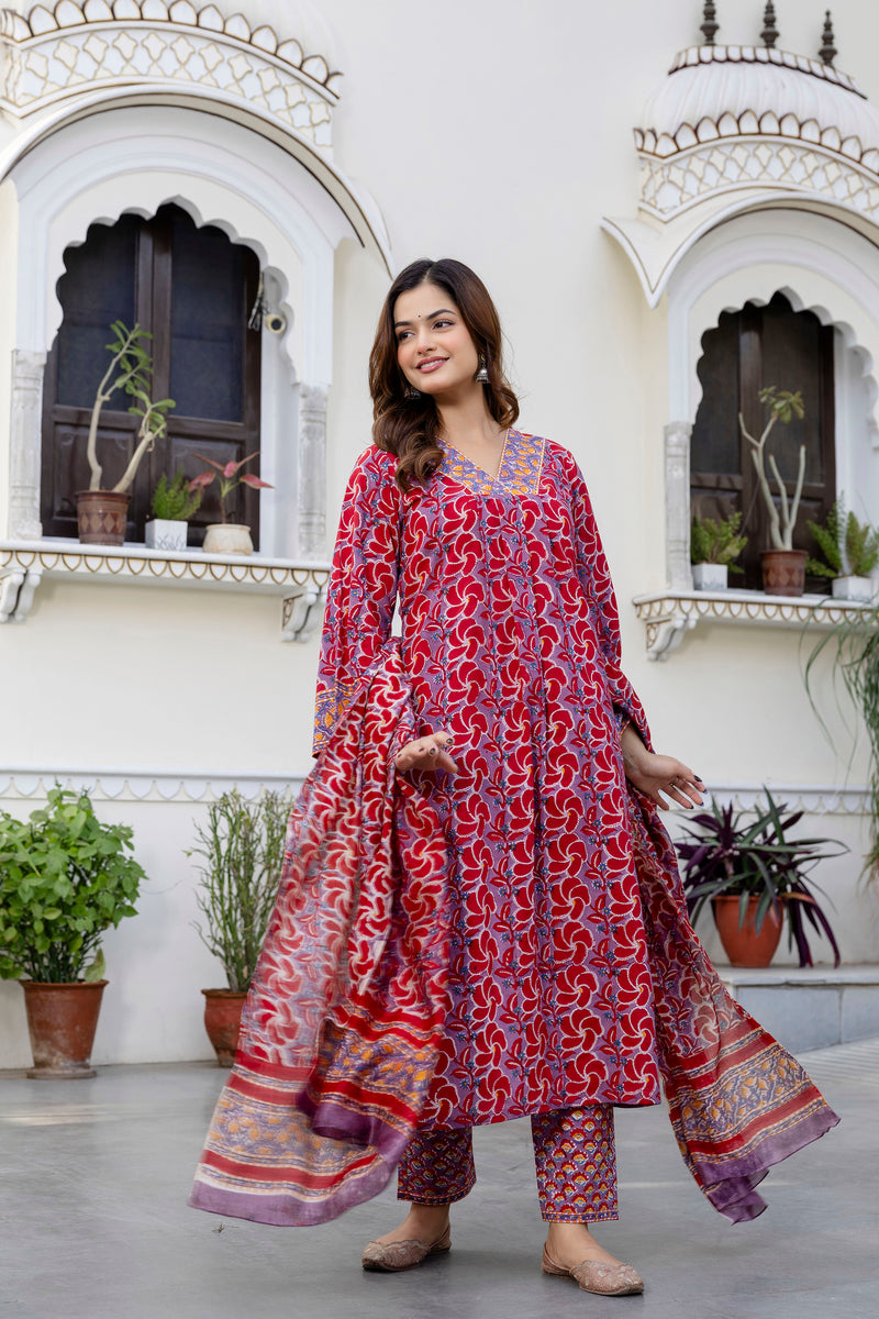 Isha Pure Handblock Suit Set with Chanderi Silk Dupatta