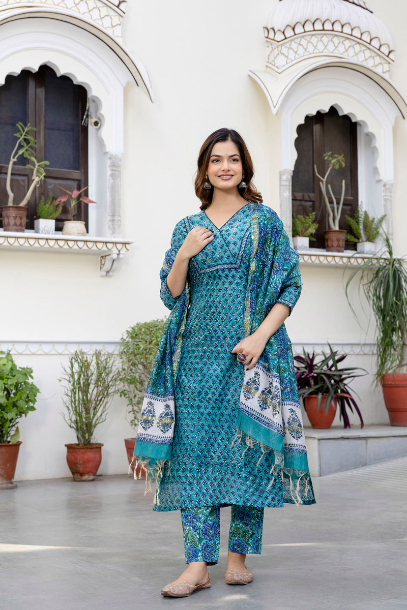 Meghna Chanderi Silk Suit Set with beautiful Handwork Detail (Plus Size)