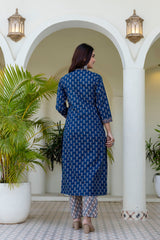 Mehrbano Indigo Grace Printed Cotton Suit Set with Cotton Dupatta