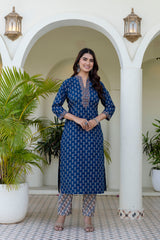 Mehrbano Indigo Grace Printed Cotton Kurta Pant Only