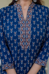 Mehrbano Indigo Grace Printed Cotton Suit Set with Cotton Dupatta