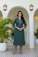 Zareen Mehfil Emerald Printed Cotton  Kurta Pant only