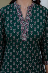 Zareen Mehfil Emerald Printed Cotton Suit Set with Cotton Dupatta