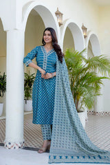 Meher Neel Pushp Ethnic Printed Unstitched Suit Set With Cotton Dupatta