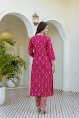 Zarika Rani Pink Floral Print Cotton Kurta Pant Only