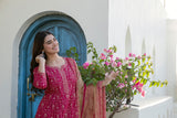 Zarika Rani Pink Floral Print Suit Set With Chiffon Cotton Dupatta