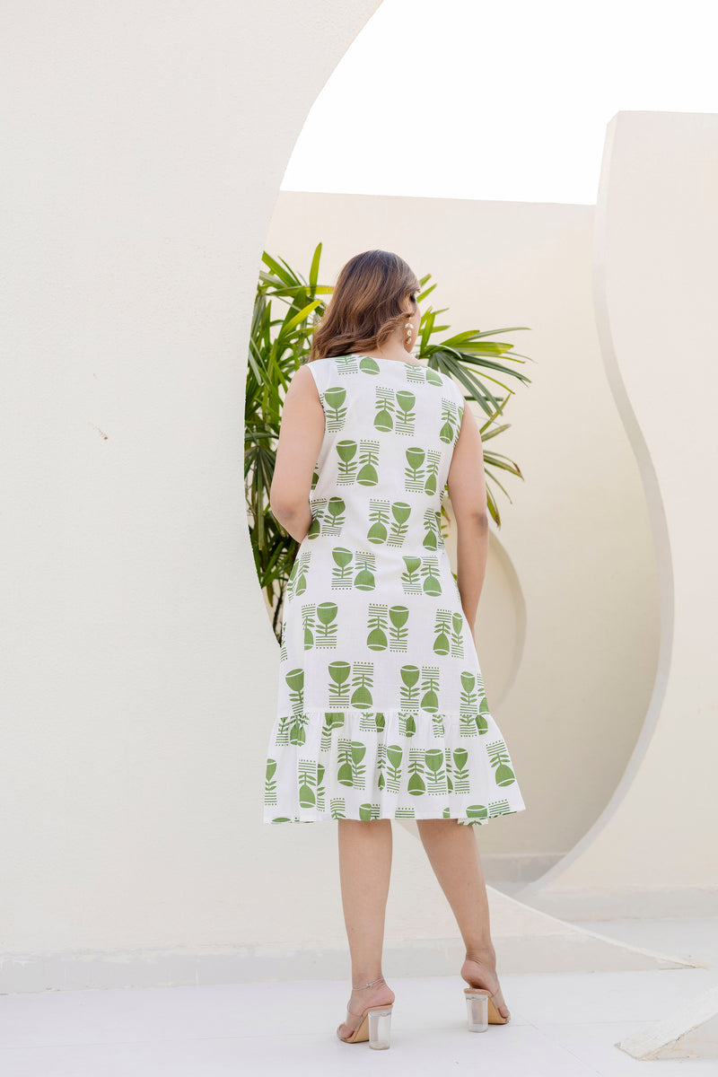 Grace green printed cotton dress