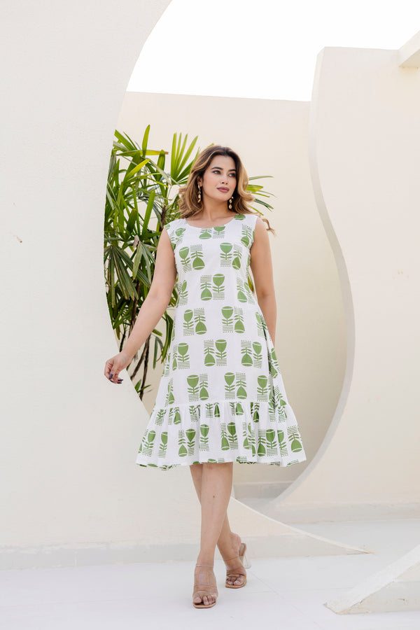 Grace green printed cotton dress