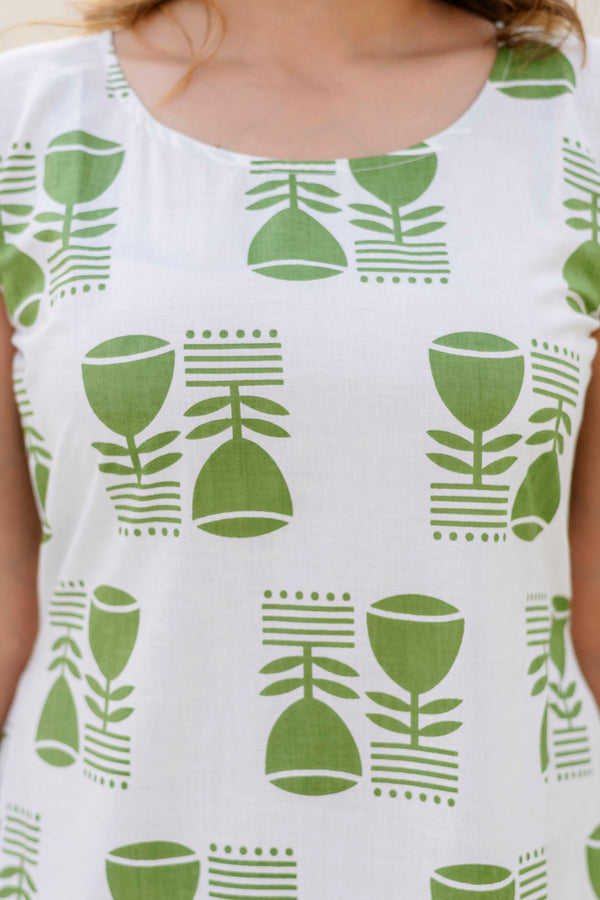 Grace green printed cotton dress