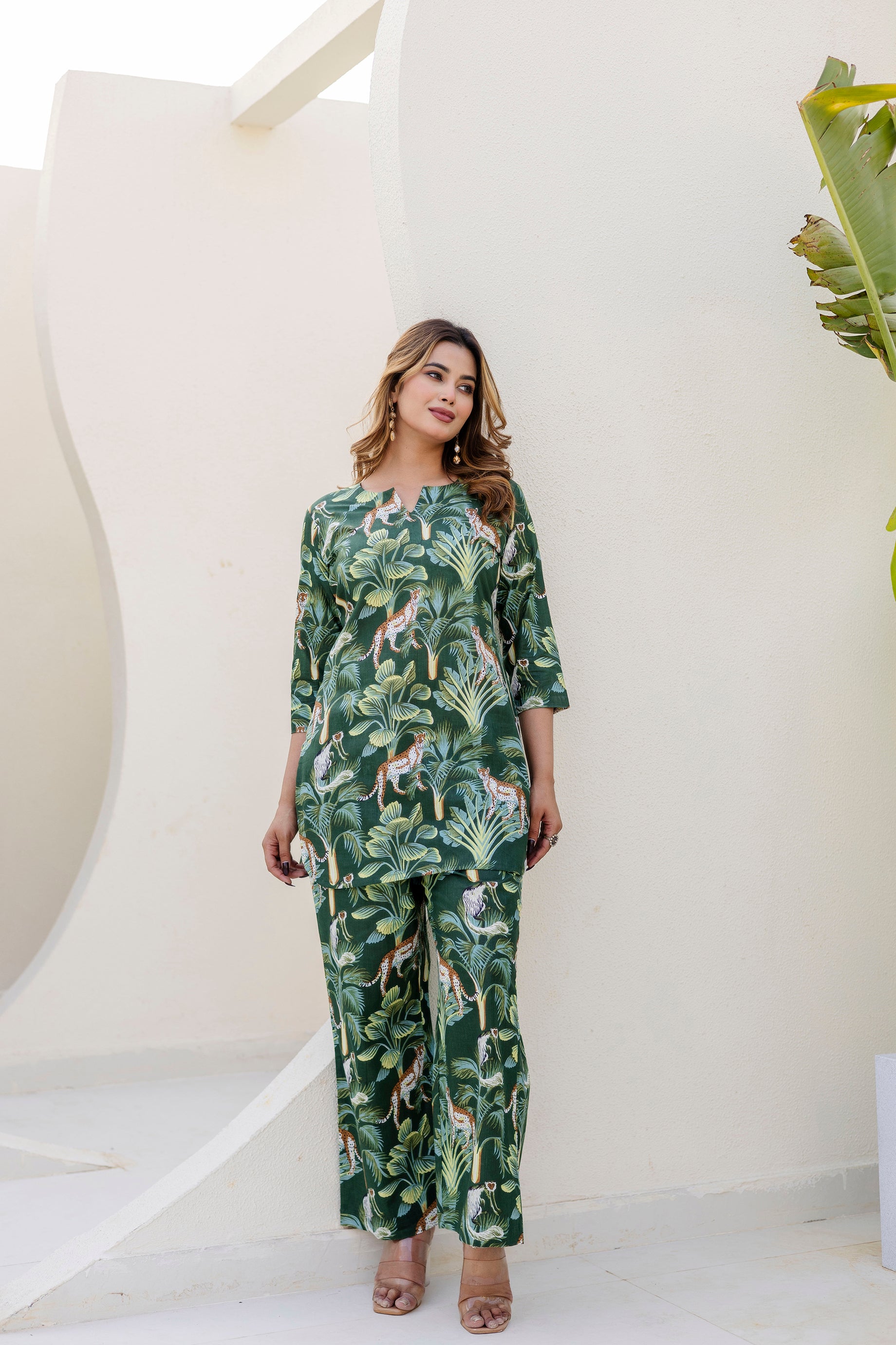 Green Leaf Print Co-Ord Set