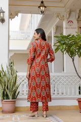 Riwaayat Charm Ajrakh Print Suit Set With Mul Cotton Dupatta