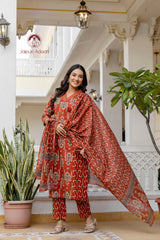 Riwaayat Charm Ajrakh Print Suit Set With Mul Cotton Dupatta