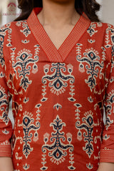 Riwaayat Charm Ajrakh Print Suit Set With Mul Cotton Dupatta