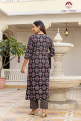 “Siyah Saanjh” Classic Print Suit Set  With Mul Cotton Dupatta