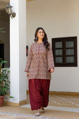 Noor-e-Classic Floral Kurta with Graceful Farshi Salwar Set